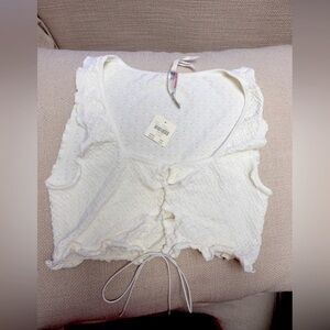 Anthropologie NWT White Lace-Up Bralette - Size L/XL
